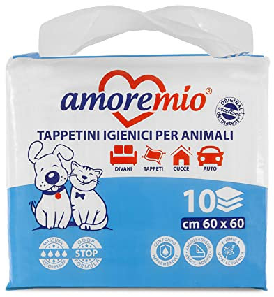 AMORE MIO 10 Hygieneunterlagen für Hunde, Katzen und Haustiere, super saugfähig – 1 Packung mit 10 Unterlagen für Hunde 60 x 60 cm
