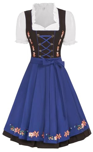 JASAMBAC dam, Dirndl, 3-delad traditionell klänning för oktoberfest, karneval, Mörkblå, XXL