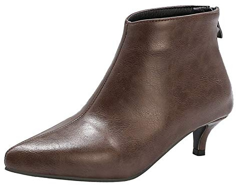 Bviennic Women Zip Kitten Heels Fashion Chelsea Ankle Boots Winter Pointed Toe Wedding Dress Casual Mid Heel Booties Brown Size 5 UK-39CN