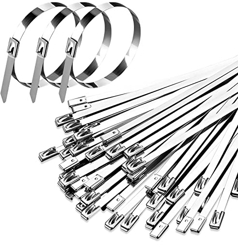 YUTOU 50 Stück Edelstahl Kabelbinder 4.6 x 200mm Selbstsichernde Kabelbinder Metall Rostfrei Mehrzweck Strapazierfähige Edelstahlbinder für Ordnung von Kabeln, Werkstatt, Gartenpflege, Befestigt Zaun