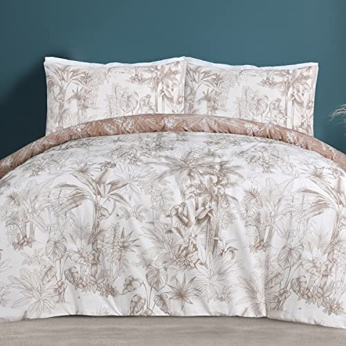 Sleepdown Tropical Monkey Reversible Duvet Cover Quilt Bedding Set with Pillowcases Soft Easy Care Bed Linen - King (230cm x 220cm), Beige (5056557511839)