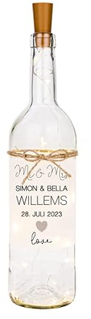 Manufaktur Liebevoll Geschenk Hochzeit Flaschenlicht Geldgeschenk Hochzeit Hochzeitsgeschenke für Brautpaar Led Leuchtflasche personalisiert Name Datum Hochzeitsdeko Flasche Kleinigkeit