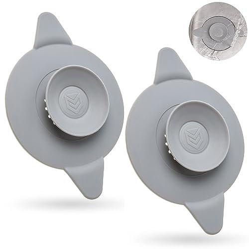 Universal Abfluss Stöpsel, 2 Stück, Ø 11 cm, Grau, Silikon, für bis Ø 100 mm Ventilablauf, mit Saugnäpfen, Essensreste - und Haarsieb Filter, Ablauf Sieb Spüle, Waschbecken, Badewanne, Stopfen Küche