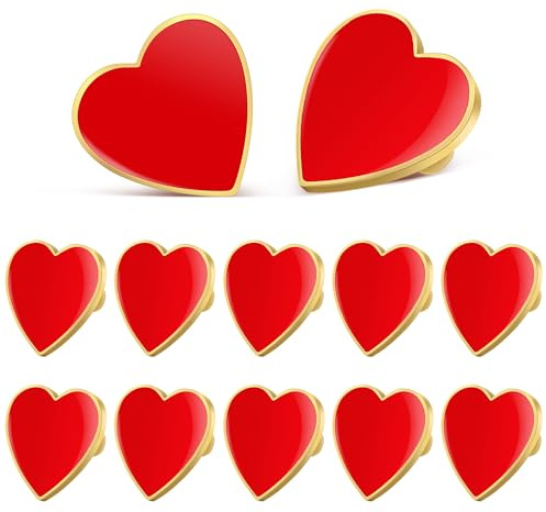 12 Pièces Broches En Coeur, Coeur Rouge Émail Broche Décoration Valentin Émail Épinglette Vêtements Broche Coeur Broches pour Vêtements Sacs Chapeaux