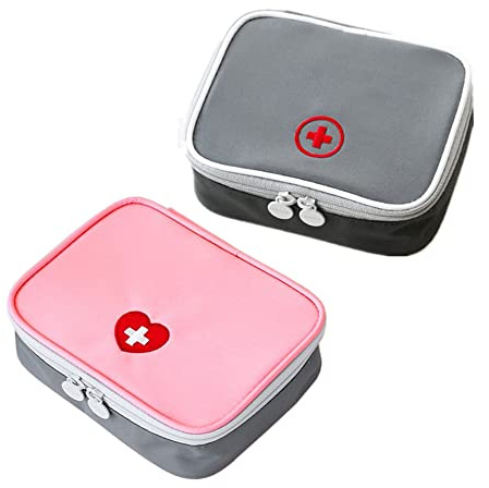 2 Stück Klein Medikamententasche, Tragbar Medikamententasche, Erste Hilfe Tasche, Medikamententasche für Unterwegs, Medikamententasche, wasserdichte, für Outdoor Camping Wandern (Grau/Pink)