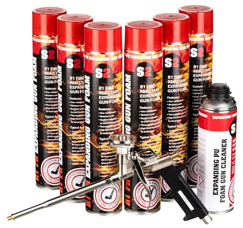 Stick2 One Component PU B1 FR Expanding Gun Foam Expanding Fire Rated Foam Filler Exceptional Adhesion for Various Applications Gap Filler 6x750ml + 1x Applicator Gun + 1x 500ml Gun Cleaner