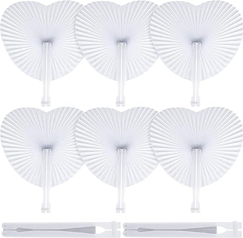 Deliex delicias de Extremadura. 30 Pai pai corazon blanco para bodas. Abanicos pai pai de papel para invitados en fiestas de verano, para abanicar en los días de calor. (30)