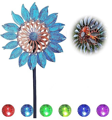 Solar Windrad Garten Metall, 213 cm Windrad Edelstahl, XXL Metall Windrad Garten, Wetterfestes Gartendeko