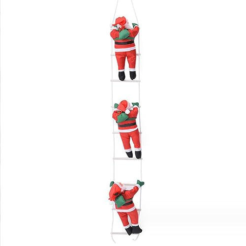 SHJOEE 3 Weihnachtsmann auf Leiter Kletternder Weihnachtsmann Nikolaus Weihnachtsmann auf Strickleiter Weihnachtsmann hängend Deko Weihnachten für Wände,Fenster,Garten,Weihnachtsbaum Indoor Outdoor