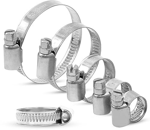HAFIX® Schlauchschellen 20er-Set aus Edelstahl für Schläuche. Spannbereich 8-50mm aus nicht rostendem Stahl 304. Rohrschellen für Pumpen, Rohr, Auto, Industrie, Schlauch, uvm. Aus rostfreiem Stahl.
