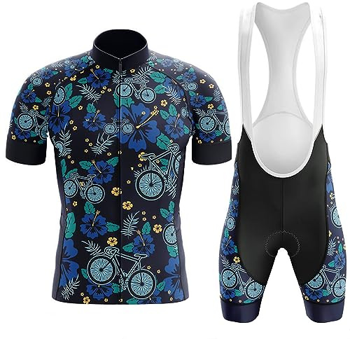 Maillot Cyclisme Homme Été,Vêtements de Velo VTT Tenue Cycliste Manche Courte MTB Jerseys Shirt et Cuissard à Bretelle avec 19D Coussin Gel,Ensemble Combinaisons de Cycling Respirant Séchage Rapide
