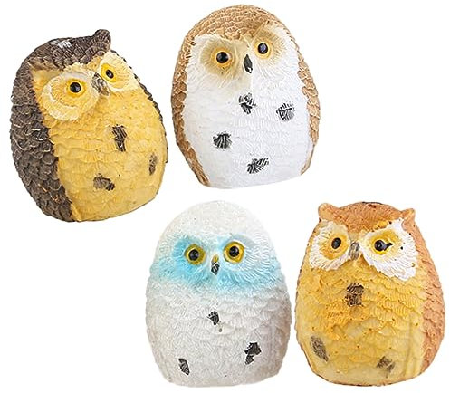 Kisangel 4 Stück Miniature Garden Miniature Animal Miniature Bonsai Owls Garden Decoration Ornaments Harz Mini Mini-Vogelgarten Phyto Tiere Mini-Hauseulen Mikro Eulen Statue Anlage Zubehör