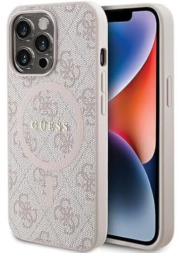 Guess GUHMP13LG4GFRP Custodia per iPhone 13 PRO / 13 6,1 Pollici Custodia Rigida Rosa Collezione 4G Pelle Logo in Metallo