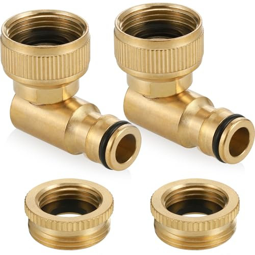 Zocipro 2Pcs Angolo di Raccordo per Rubinetto in Ottone, 2 in 1 Connettore Rubinetto Esterno 1/2 e 3/4, Connettore Girevole a 90 Gradi per Rubinetto da Giardino Nichelato