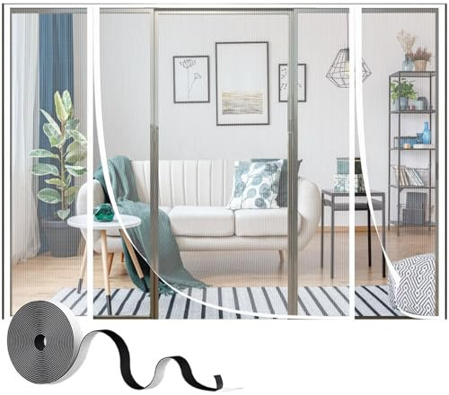 Moustiquaire pour Portes, 85x210cm Avancée Rideau Magnétique Anti-insectes pour Porte de Balcon, porte Cave, Porte de Terrasse, Kit d'installation Complet,Blanc