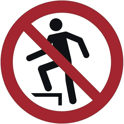 Pegatinas de prohibido subir, diámetro de 5 cm según la norma ISO 7010, DIN 4844 (10 unidades) (resistente a la intemperie)