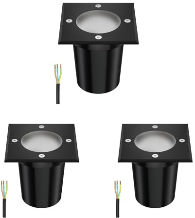 ledscom.de 3 faretti da incasso a pavimento RELI per esterni, IP67, neri, satinati, squadrati, 11 x 11 cm, con lampadina LED da 0,5 W, 49 lm, bianco caldo