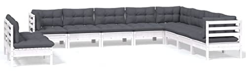 WEMYUFURN 10-TLG. Garten-Lounge-Set mit Kissen Weiß Massivholz Kiefer, Outdoor-Sitzgruppe, Terrassen-Lounge-Set, Garten-Couchgarnitur - Wetterbeständig, Komfortabel - für Terrasse, Garten und Balkon