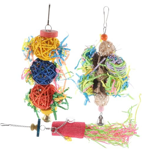BESPORTBLE 3stücke Hängendes Kauspielzeug Für Papageien Vogel-schredderspielzeug Zum Zerkleinern Holzspielzeug Für Vögel Zum Kauen Vogelkäfigzubehör Mit Futtersuchspielzeug