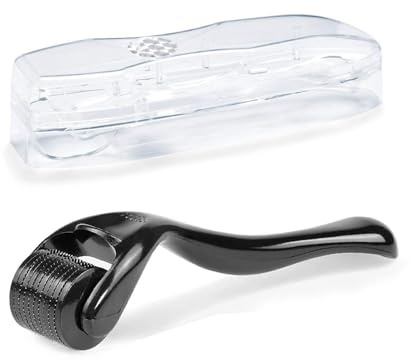 Zemolo Derma Roller 0,25mm, Derma-roller Visage Rouleau de Bar Microneedling avec 540 Micro-aiguilles pour Homme Femme, Réduit la Perte de Cheveux Soin de la Peau Corps Anti-rides Anti-âge Noir