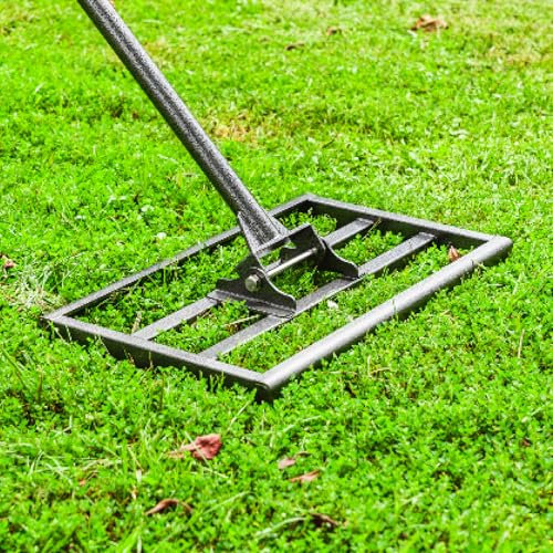 ZHAOXI Lawn Levelling Rake, 43 x 26cm Garden Ground Leveller Lute with Tines & Adjustable 1.2-2M Long Handle Heavy Duty Grass oil and eeding Level Tool for Backyard/Golf Course/Farm