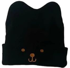 ZONABSQQ Bären-Babymütze – Cartoon-Ohr-Häkelmütze for Kleinkinder, Herbst-Winter-Strickmütze for Jungen und Mädchen, warme Wollmütze(Black)