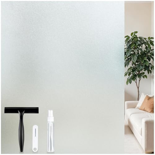 rabbitgoo Window Privacy Film for Glass Windows with Kit Decorative Clings UV Blocking Heat Control Static Cling Removable Bathroom Bedroom Door Home Coverings Pure, 17.5 X 78.7 inches
