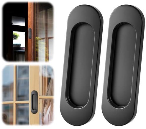 Vin Beauty 2 Stück Selbstklebende Ovale Schiebetürgriffe Kein Stanzen Aluminiumlegierung Türgriff 10 CM Bündiger Griff Schwarz Scheunentor Griffe für Schiebetüren Fenster Schränke