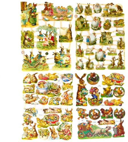 Generisch Glanzbilder Osterhasen Motiv Set aus 4 verschiedenen Oblaten Papierbögen zum Basteln und Verzieren