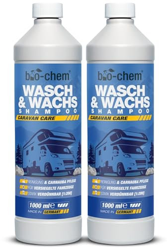 Bio-Chem - Shampoing et cire pour véhicules 2L - Nettoyant renovateur plastique voiture extérieur - Adapté pour nettoyage carrosserie extérieur caravanes, camping-cars
