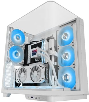 MARS GAMING MC-INFINIO, Gamingchassi ATX, Böjt Ramlöst Härdat Glas, 2x 120mm ARGB-Fläktar, Vertikal GPU-Montering, Stöd för Vätskekylning upp till 360mm, USB-C, Vit