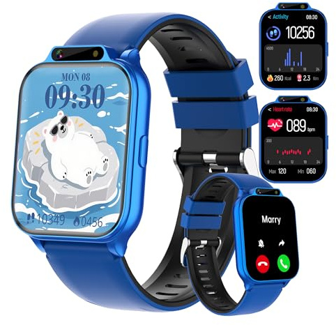Kids Smart Watch Boys 1.85 with Fitness Tracker No APP/Phone, IP68 Waterproof Sport Modes, Heart Rate/Sleep Monitor, Video Music HD Camera DIY Dial Pedometer Game, Gifts Toys for 4-13 Year Old