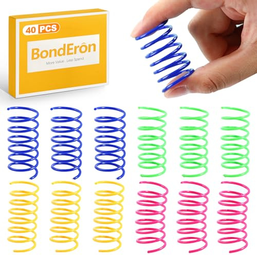 BondEron 40 Stück Bunte Kunststoff Spiralfedern für Katzen, Interaktives Katzenspielzeug Springs Set, Langlebig Jagdspielzeug & Beschäftigung für Kätzchen & Katzen, 4 Farben