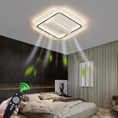 Stesulfr Ventilateur de Plafond sans pales avec éclairage LED intensité Variable carré en Aluminium avec éclairage 6 Vitesses Ventilateur de Plafond Silencieux Moderne Chambre à Coucher Salon Cuisine