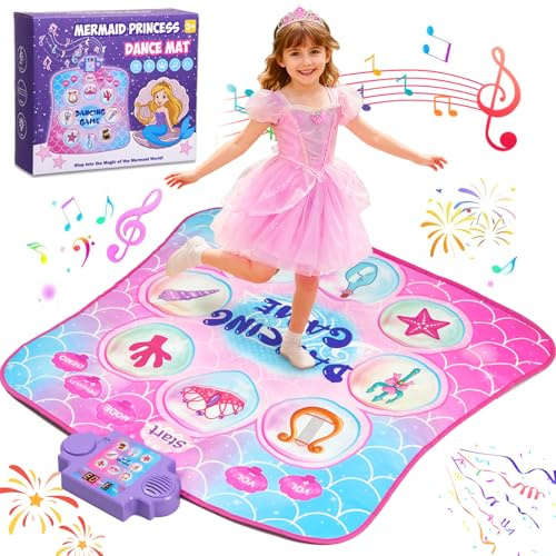 Leapio Dance Mat for Girls with 9 Light-Up Buttons, Mermaid Princess Dance Mat Featuring 8 Games & 3 Speeds, Foldable, Built-in Music, Standby Mode, Adjustable Volume, Birthday Gifts for 3-12 Kids