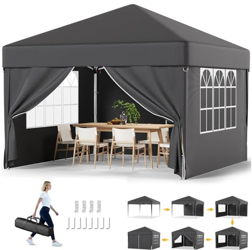 Devoko Pavillon,Pavillon 3x3 Wasserdicht Stabil Winterfest 3-fache Höhenverstellung,Faltpavillon UV Schutz 50+,Pavillon Faltbar,Pavillion mit Tragetasche,Für Garten Outdoor Camping,Grau