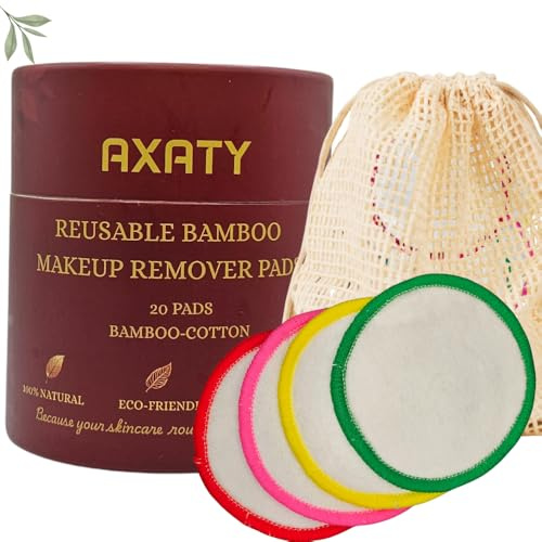 AXATY 3-Layers 20 Reusable Makeup Remover Pads - Organic Bamboo Cotton Pads with Drawstring Bag, Eco-Friendly Cleansing Face Pads - Makeup Remover for All Skin Types (Maroon, 20 Pad Set)