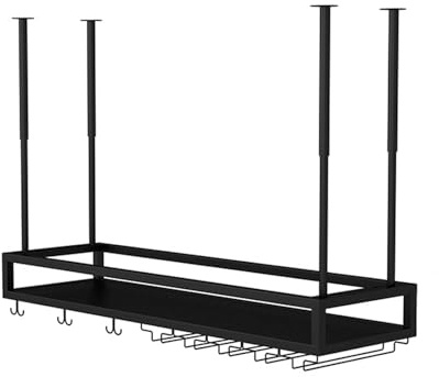 Soporte industrial para copas de vino de techo de 80 cm para colgar botellas de vino con estante de metal para copas de vino para bar, cafetería, cocina, elegante solución de almacenamiento