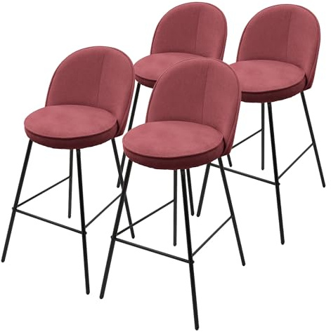 ML-Design Set di 4 Sgabelli da Bar Rosso con Rivestimento in Tessuto, Altezza 75 cm, Struttura in Metallo, con Schienale e Poggiapiedi, Sedia Alta Imbottita da Cucina, Sgabello da Bistrot o Bancone