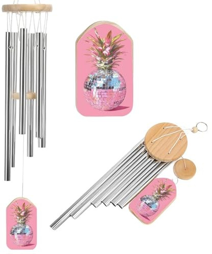 Disco Ball Pineapple Abstract Girly Wind Chimes Memorial Deep Tone Windchime with 6 Aluminum Tubes Outdoor Backyard Garden Decoration