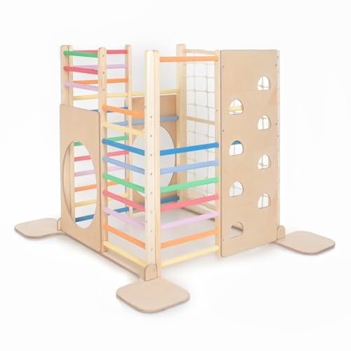 HOMEforDREAMS Torre da arrampicata in legno per bambini – Mobili da gioco indoor ispirati Montessori, struttura da arrampicata quadrata (spazio forestale)