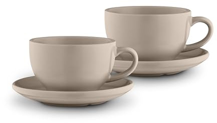 Barbary & Oak Nattura Set of 2 Cups and Saucers, Made from Premium Stoneware, Dishwasher Safe, Microwave Safe, 350ml, Cashmere, BO874036CSH