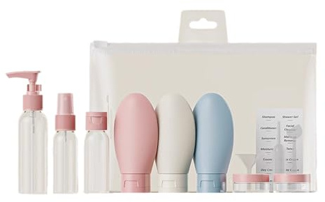 Bwuikim Botella de viaje de silicona vacía recargable, tubo de compresión portátil, champú, gel de ducha, envases, botellas de viaje para cosméticos