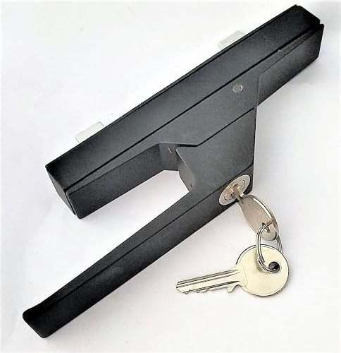 Generico Maniglia Cremonese Cariglione Nera con Serratura a Cilindro, 2 Chiavi Incluse, Interasse 128mm, Cassa 145x22x18mm