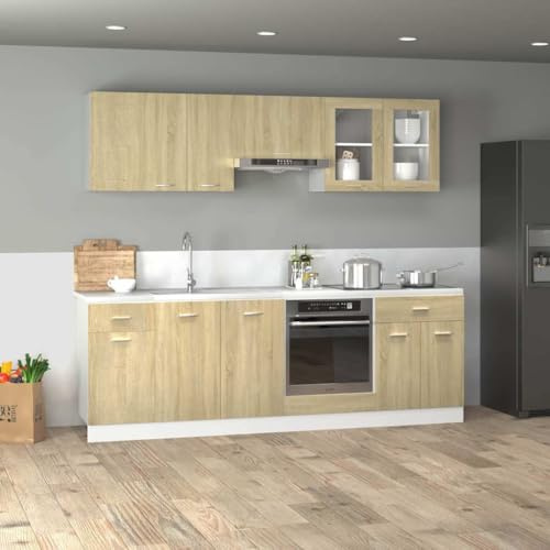 Tonture 8-Piece Lyon Sonoma Oak Wood Composite Kitchen Cabinet Set with Wall Cabinet, Base Cabinet, Drawer and Oven Built-in Cabinet for Kitchen, Dining Room, Storage and Storage