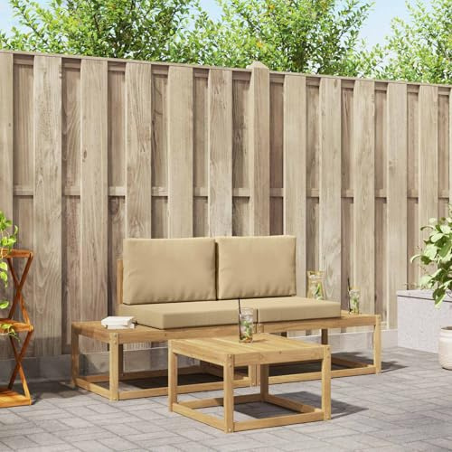 Ziaphsol Outdoor-Sofagarnitur mit Kissen Weiß und Beige, 3-teiliges Möbelset aus Polyester, wetterfestes Lounge-Sofa mit Tisch und Sitzgruppe für Terrasse und Garten