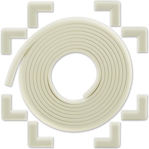 Bébé Earth 6M Baby Proofing Edge and Corner Protectors for Kids, 20 Feet Edges & 8 Proofing Corner Guards, Furniture and Tables Child Baby Proof Bumpers, Pre-Taped Corner Cushions-Oyster White