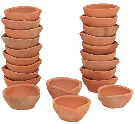 Diya Diwali Diyas für Puja [51 Stück] Diyas für Pooja – Mitti Diya Terrakotta Diya mit Baumwolldochten – Diwali-Dekoration für Zuhause, indische Geschenkartikel Hashcart