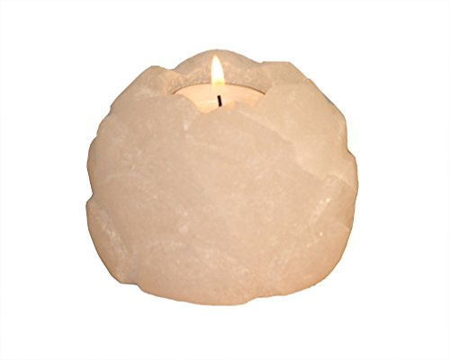 HIMALAYA SALT DREAMS - Salzkristall Teelichthalter Lotusblüte, White Line Kristallsalz, Weiß, 8 x 8 x 8 cm aus Punjab / Pakistan