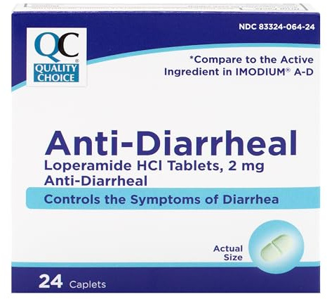 Quality Choice Diarrhea Relief Loperamide HCI Tablets, 2 mg, 24 Caplets Long Term Supply